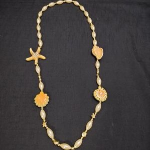 Elegant Gold and Cream Nautical Starfish & Seashell Necklace